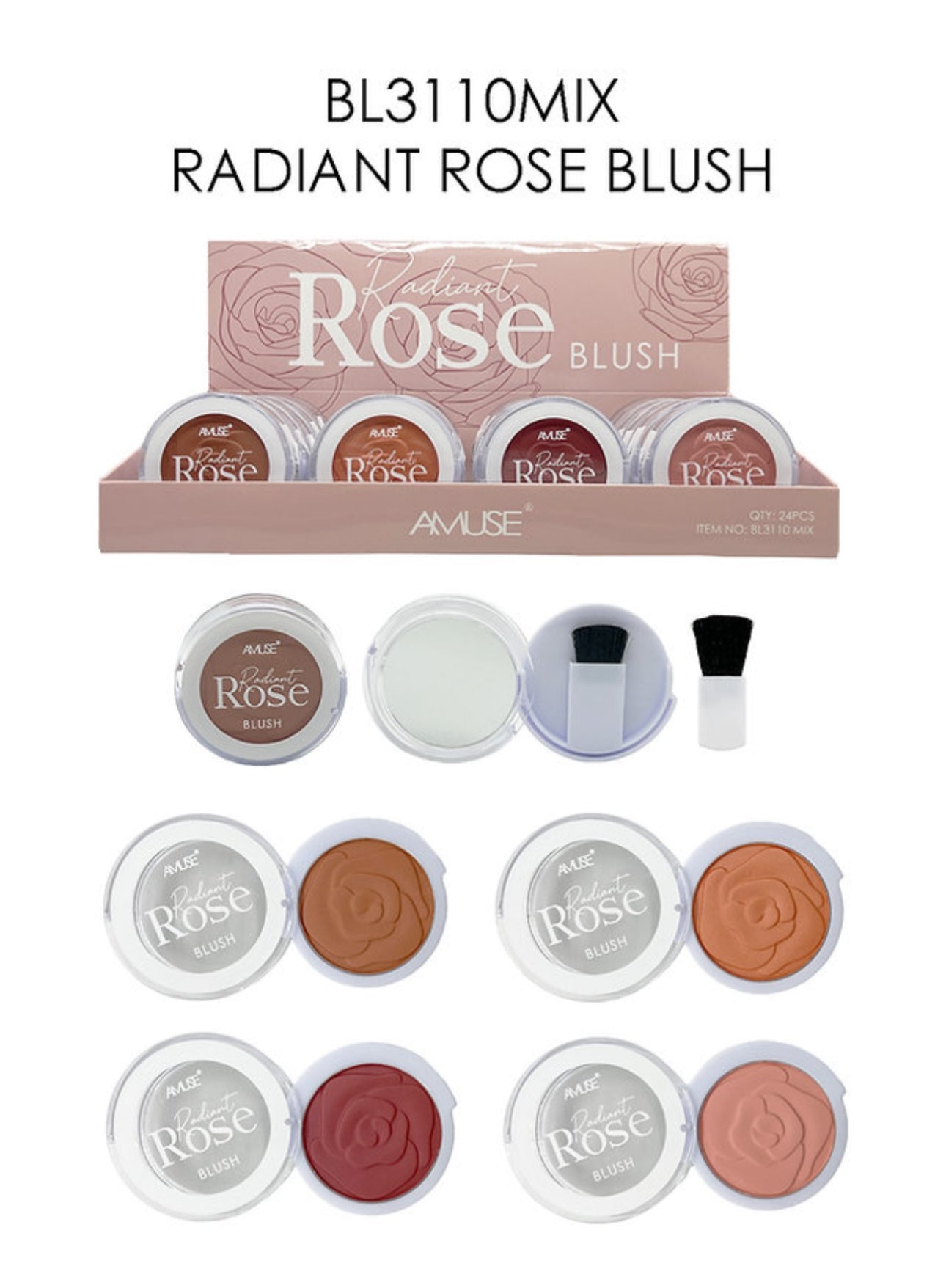AMUSE - RADIANT ROSE BLUSH - DISPLAY 24 PCS