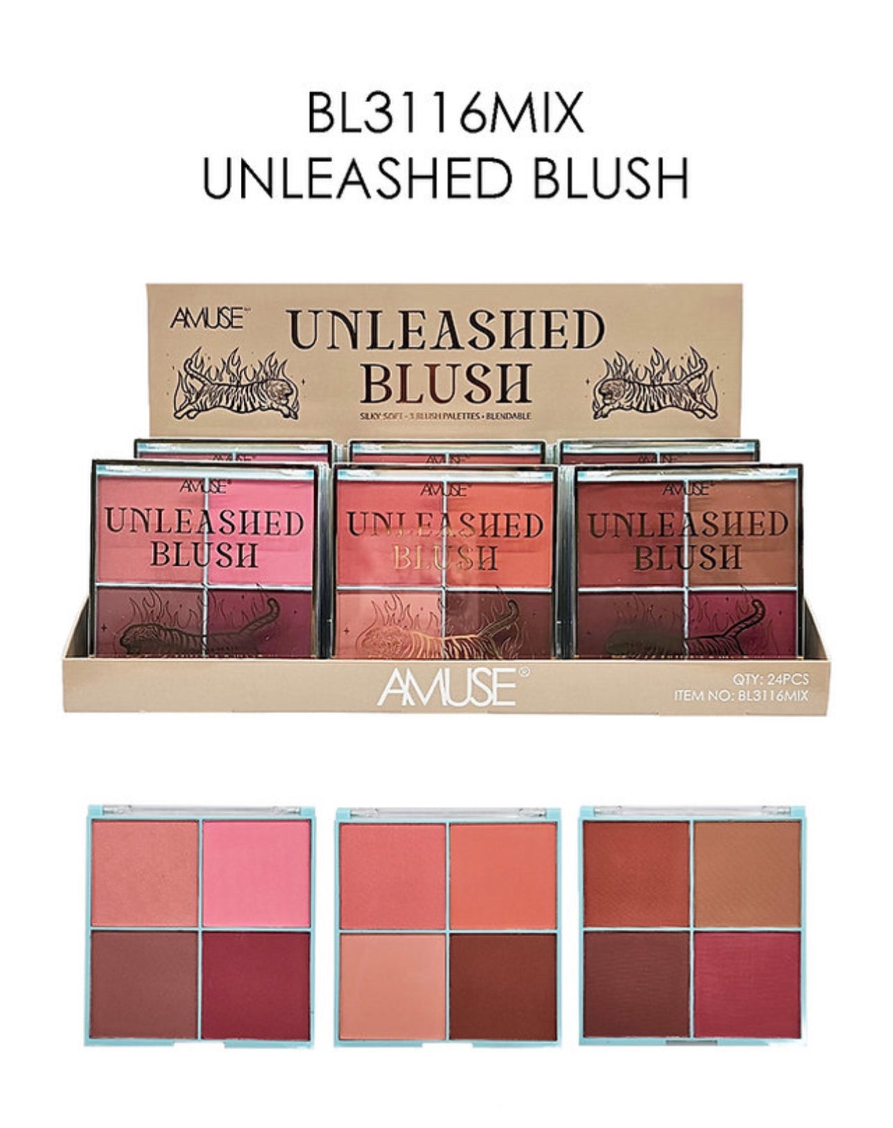 AMUSE - UNLEASHED BLUSH SILKY SOFT - 3 BLUSH PALETTES - DISPLAY 24PC