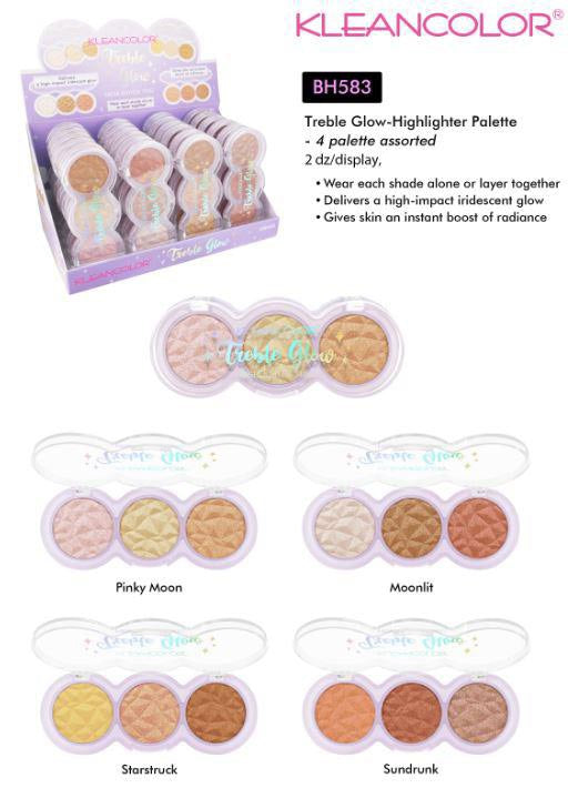 KLEANCOLOR Treble Glow-Highlighter Palette, Display